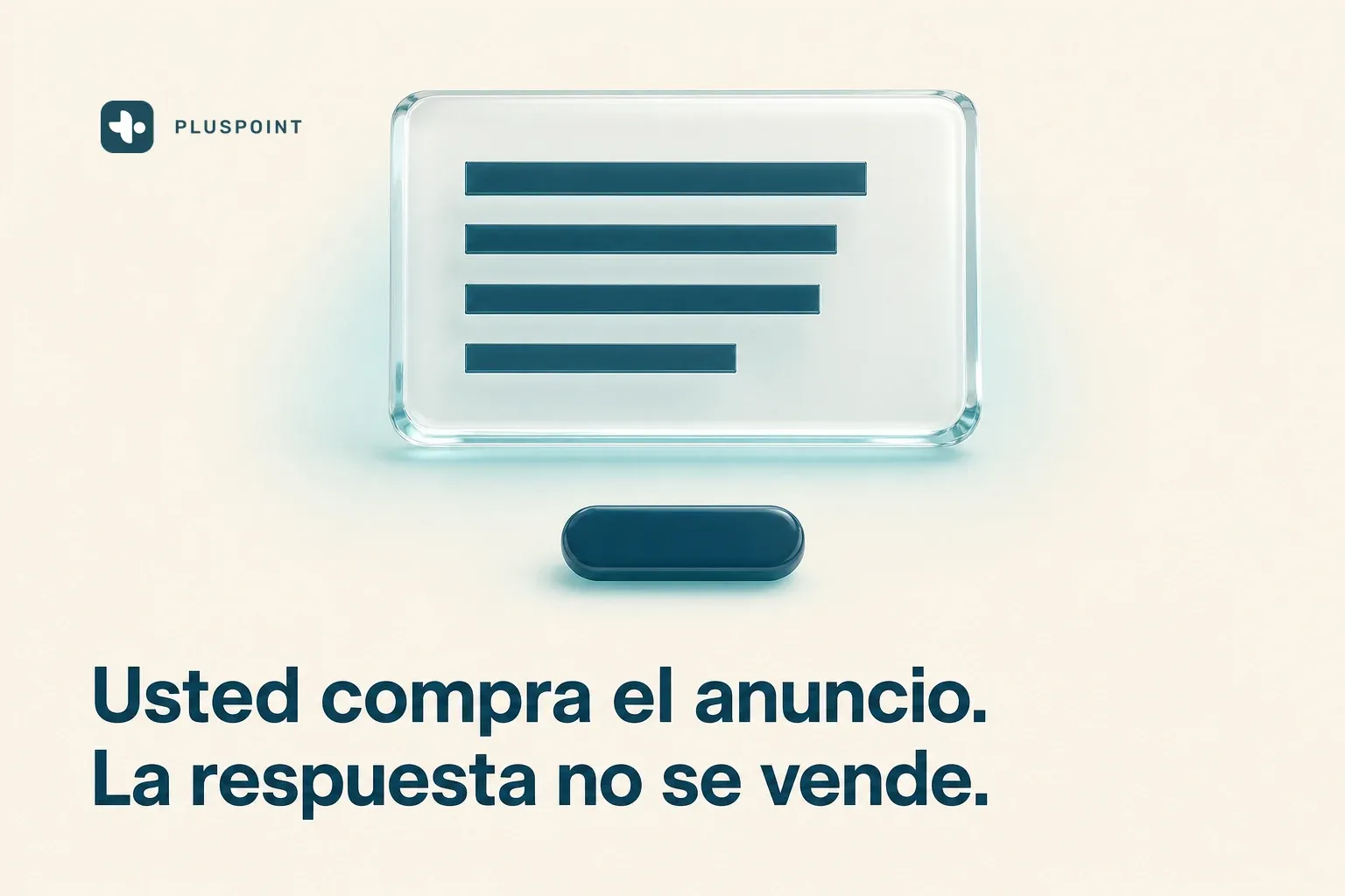 Tarjeta de vidrio esmerilado de respuesta con una pequeña pastilla verde azulada flotando aparte debajo y una franja de espacio vacío entre ambas
