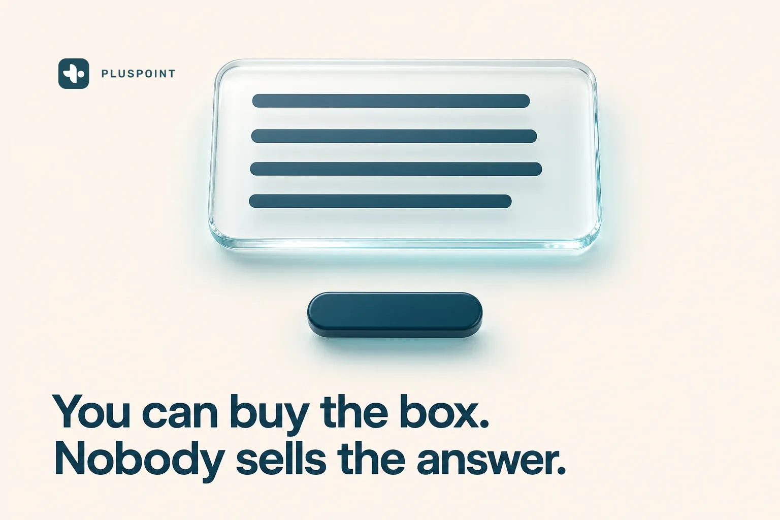 A frosted glass answer card with a small separate teal pill floating below it and a clear band of empty space between them