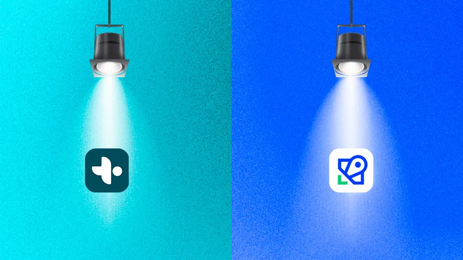The logos of Hublocal and Pluspoint under light bulbs in order to represent the comparison between the two platforms.