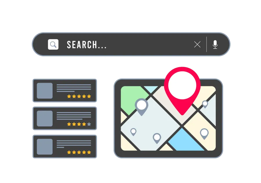 Illustration of local search on Google, highlighting the convenience of finding nearby businesses and services.