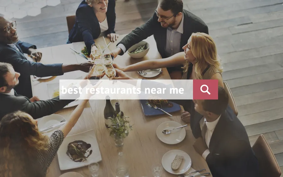 Google search for 'best restaurant near me', seeking local dining recommendations.