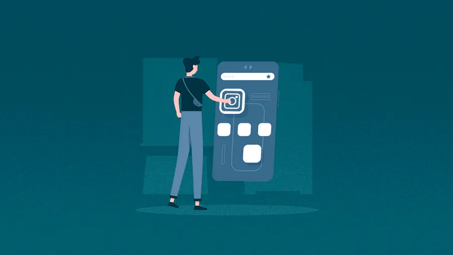 Person in front of a dashboard representing an user setting up their Instagram business profile.
