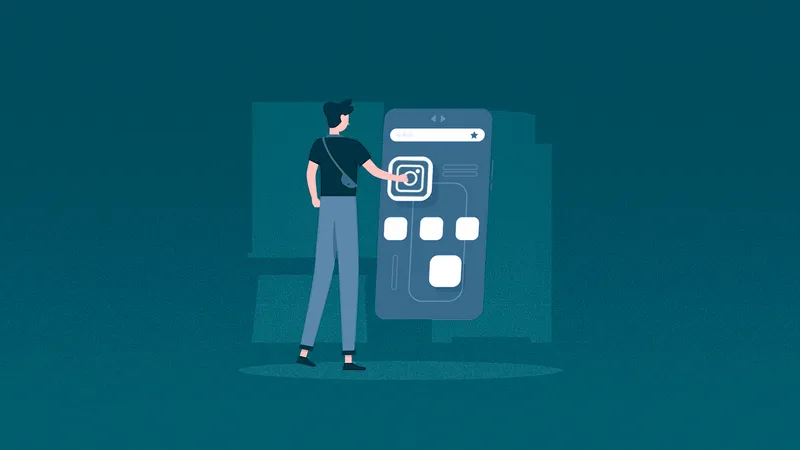 Person in front of a dashboard representing an user setting up their Instagram business profile.