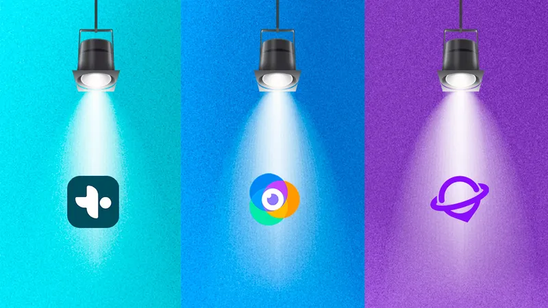 Pluspoint's logo and Uberall's and Partoo's under light bulbs to represent the comparison between the three.