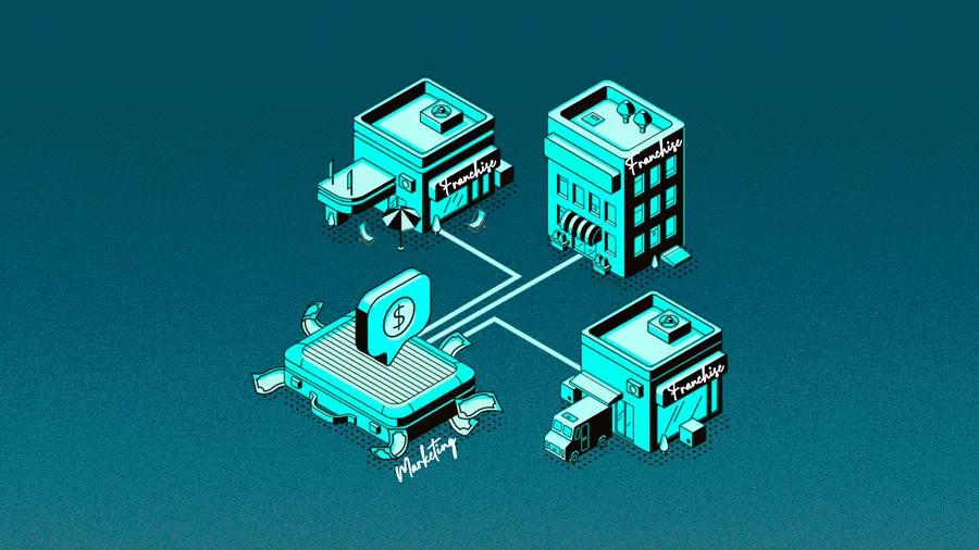 Multiple buildings linked in order to represent the relationship between franchises and franchisees