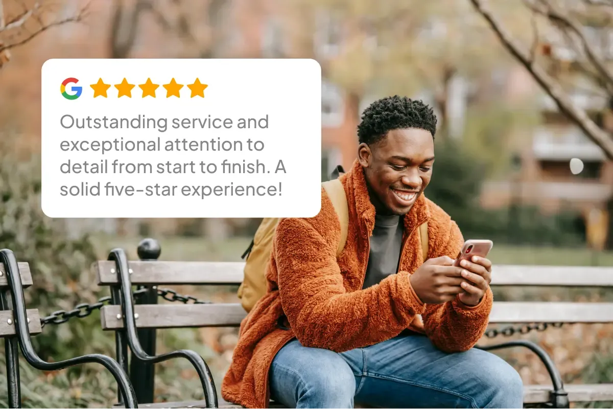 A person leaving a positive review on Google