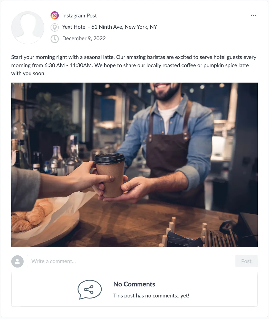Captura de pantalla de la función de Publicaciones en Redes Sociales de Yext.