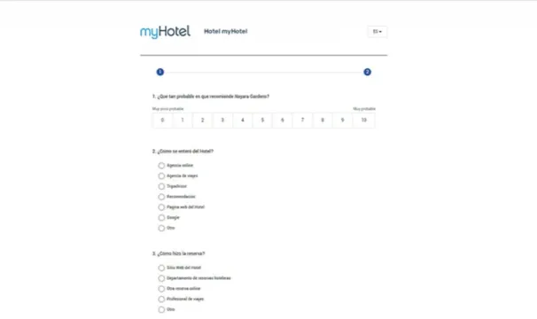 Captura de pantalla de la función de encuestas de myHotel