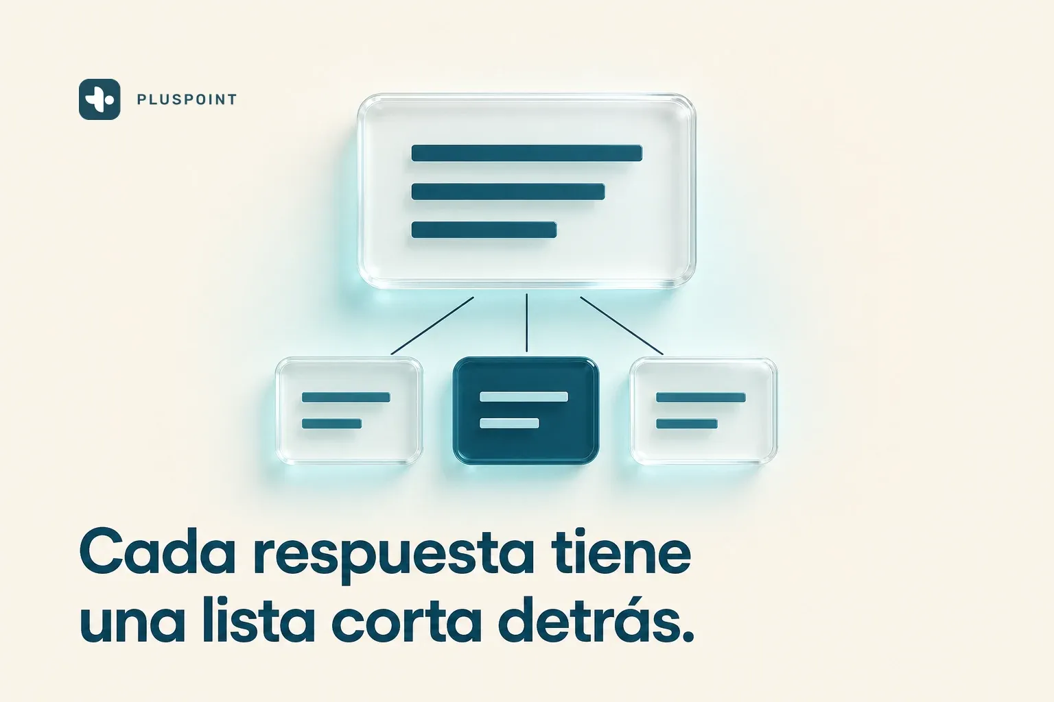 Tarjeta de vidrio esmerilado con tres líneas que bajan hasta tres bloques de fuentes, el del medio en verde azulado macizo