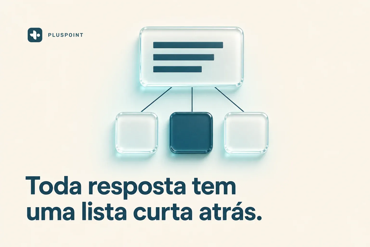 Cartão de vidro fosco com três linhas descendo até três blocos de fontes, o do meio em verde-azulado sólido