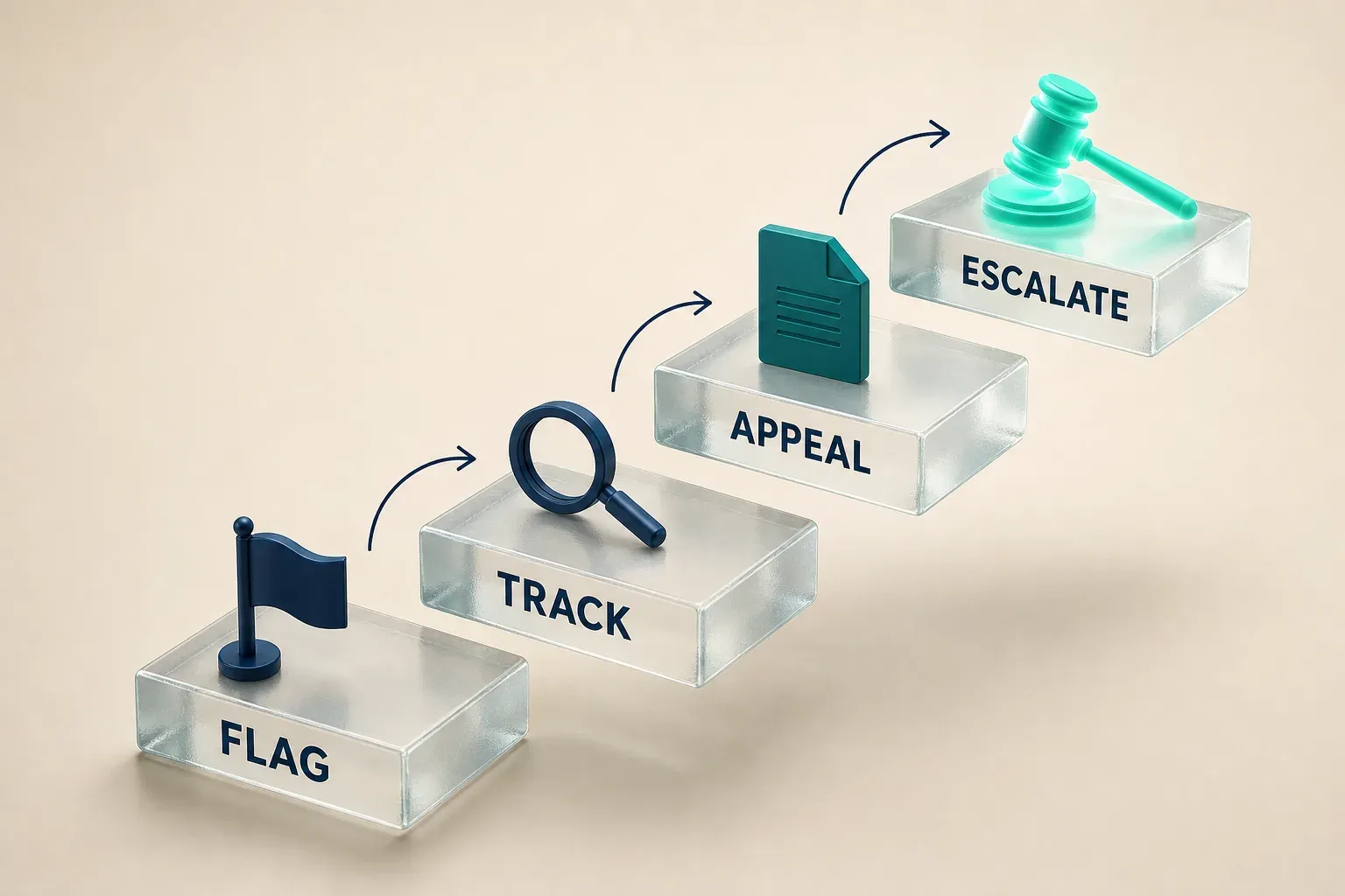 Escalation ladder for removing a Google review: flag the review, track the report, appeal once, then escalate to the extortion form or a court order